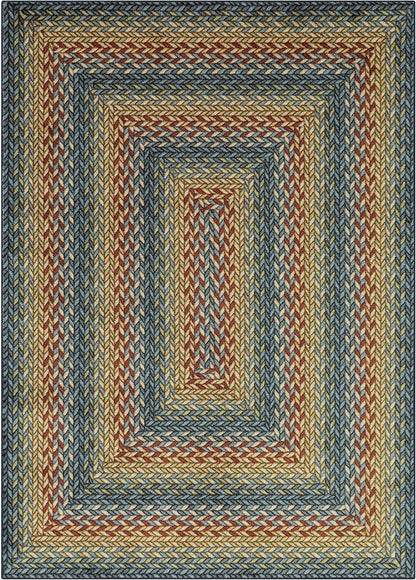 Maples Rugs Marion Bohemian Braided Design Print Area Rug – Made in USA – Low Pile, Non Slip Pet-Friendly Mat for Bedroom, Office, Living & Dining Room, 5' x 7', Multi-Color