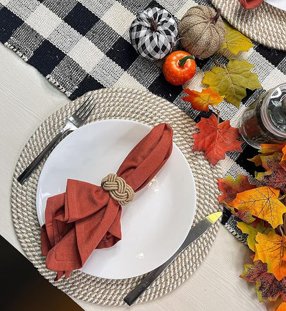 CHARDIN HOME Round Jute & Cotton Woven Braided PLACEMAT (Set of 4), Size -13 inch, Round, Color - Natural Jute & White.