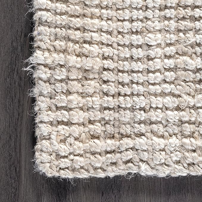 nuLOOM Ashli Solid Farmhouse Jute Area Rug, 6' Square, Off-white