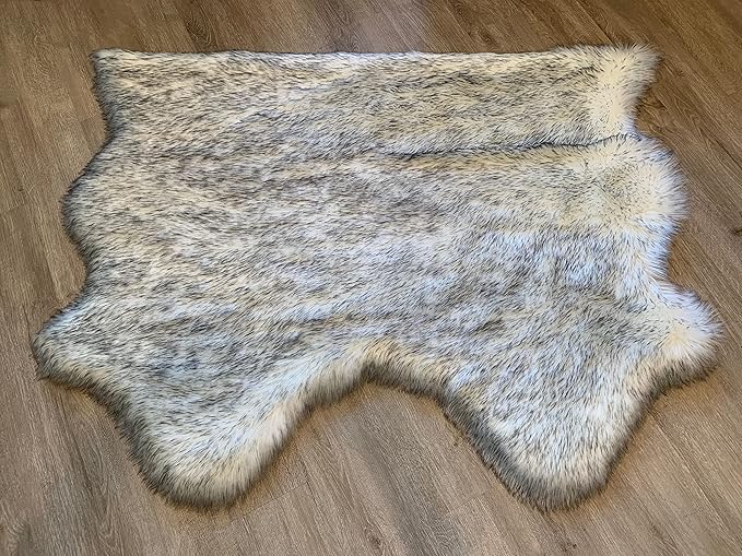 LAMBZY Faux Sheepskin Super Soft Hypoallergenic Silky Shag Rug for Living Room, Kids Room, Sofa (Double Side by Side 3'x4, White/Black Tips)