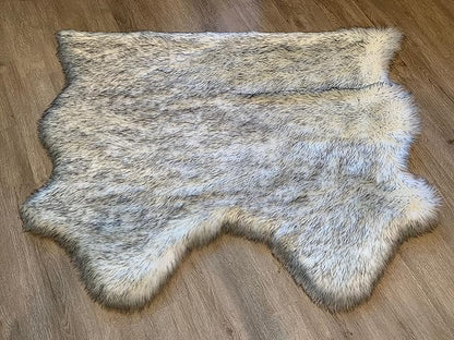 LAMBZY Faux Sheepskin Super Soft Hypoallergenic Silky Shag Rug for Living Room, Kids Room, Sofa (Double Side by Side 3'x4, White/Black Tips)