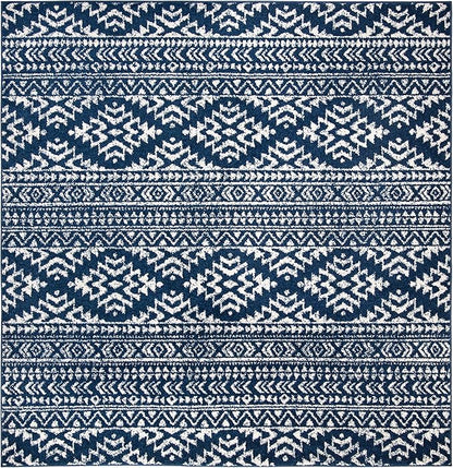SAFAVIEH Tulum Collection Area Rug - 12' Square, Navy & Ivory, Moroccan Boho Tribal Design, Non-Shedding & Easy to Clean, Ideal for Living Room, Bedroom, Dining Space (TUL272N)