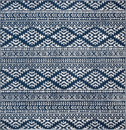 SAFAVIEH Tulum Collection Area Rug - 11' Square, Navy & Ivory, Moroccan Boho Tribal Design, Non-Shedding & Easy to Clean, Ideal for Living Room, Bedroom, Dining Space (TUL272N)