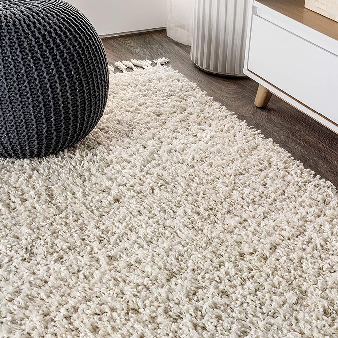 JONATHAN Y Mercer Shag Plush Tassel Cream Indoor Area Rug, 8x10, Contemporary, Modern, Easy-Cleaning for Living Room, Bedroom, Kitchen, Pet Friendly, Non-Shedding (MCR100D-8)
