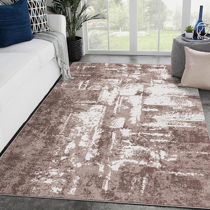 LUXE WEAVERS Hampstead Abstract Area Rug - Medium Pile, Modern Area Rug, Beige / 6 x 9