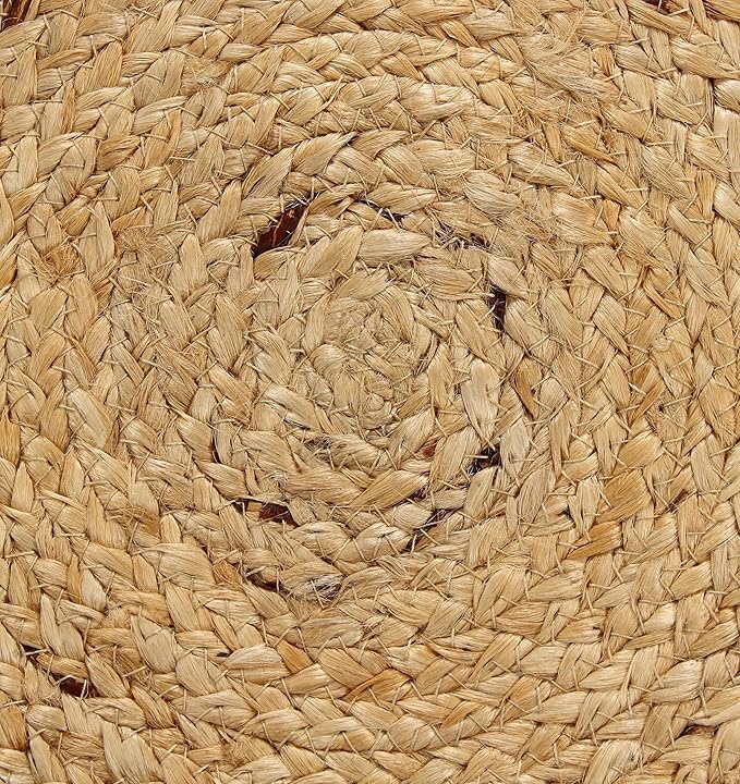 MORE Jute Hand Braided Placemats Set of 6 | 15 Inches Round Tablemats for Kitchen, Dining Table Top Rug Mats & Dinner Table Placemat Pads Mates | Rustic Natural Fiber Vintage Rugs Mat, Natural Beige