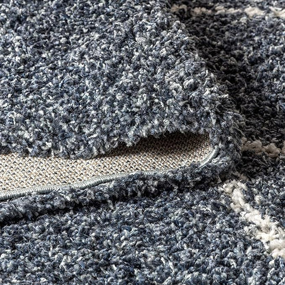 JONATHAN Y Mercer Shag Plush Tassel Denim Blue/Cream Indoor Area Rug, 3x5, Moroccan Geometric Trellis, Bohemian, Easy-Cleaning for Living Room, Bedroom, Kitchen, Non-Shedding (MCR103A-3)