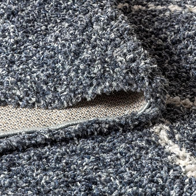 JONATHAN Y Mercer Shag Plush Tassel Denim Blue/Cream Indoor Area Rug, 5x8, Moroccan Geometric Trellis, Bohemian, Easy-Cleaning for Living Room, Bedroom, Kitchen, Non-Shedding (MCR103A-5)