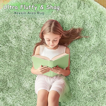 Round Fluffy for Bedroom Rugs, 6Ft Sage Green Shag Circle Rug Non-Slip for Kids Girls Boys Bedroom Dorm Nursery Playroom, Soft Cute Area Rugs for Living Room Decor