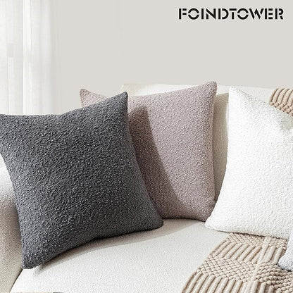 Foindtower Decorative Textured Boucle Throw Pillow Covers Accent Solid Pillow Cases Neutral Soft Cozy Couch Cushion Case for Chair Sofa Bedroom Living Room Home Decor 22 x 22 Inch,Neutral Grey