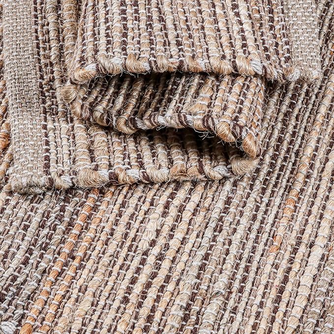 Jute Placemats Set of 4 - Boho Woven Placemats for Dining Tables, Rustic Farmhouse Style, Cotton and Jute, Neutral Colorful Table Mat, 13x19 Inch, Indoor Kitchen Decor - Natural - Brown