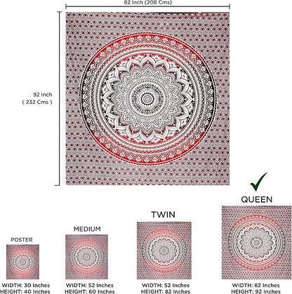 raajsee Red Mandala Ombre Tapestry Wall Hanging/Indian Cotton Boho Psychedelic Hippie Throw Tapestries//Elephant Wall Decor/Yoga Mat Beach Towel Blanket/A