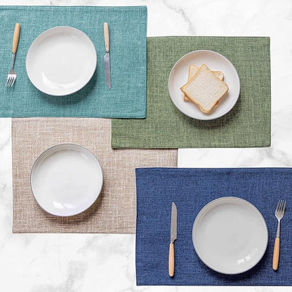 Home Brilliant Linen Cloth Placemats Set of 4 Heat Resistant Dining Table Place Mats Table Mat Kitchen for Wedding Holiday Parties Decor, Green