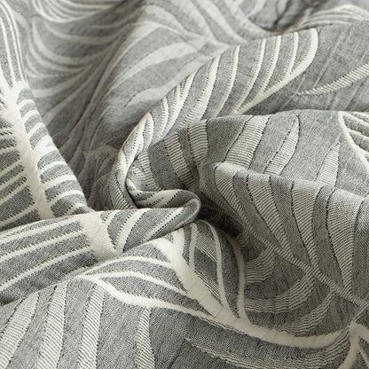 NTBAY 3 Layers Cotton Muslin 68x92 Twin Bed Blanket, Super Soft Breathable Thermal Yarn Dyed Quilt for Adults, Perfect Lightweight Blanket for Couch Sofa Bed All Seasons, Dark Grey Leaf