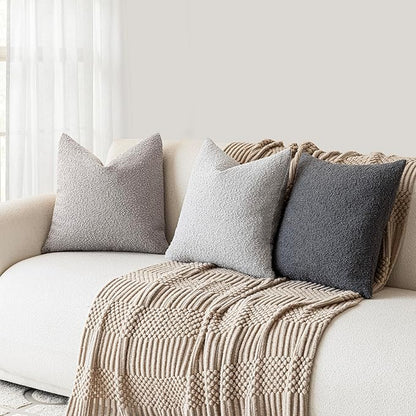 Foindtower Decorative Textured Boucle Throw Pillow Covers Accent Solid Pillow Cases Neutral Soft Cozy Couch Cushion Case for Chair Sofa Bedroom Living Room Home Decor 22 x 22 Inch,Neutral Grey