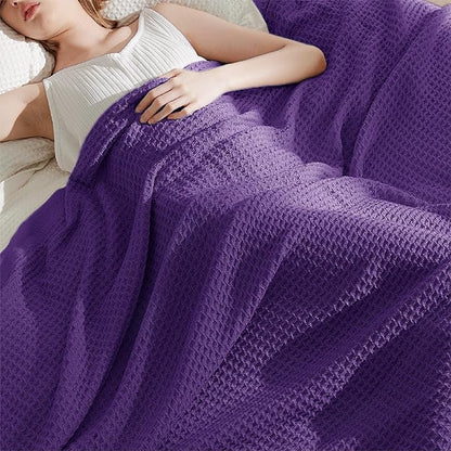 Bedsure Gentlesoft 100% Cotton Large Throw Blanket for Couch 50x70 inches - Breathable and Soft, Waffle Weave Throw Blanket for Office, Purple