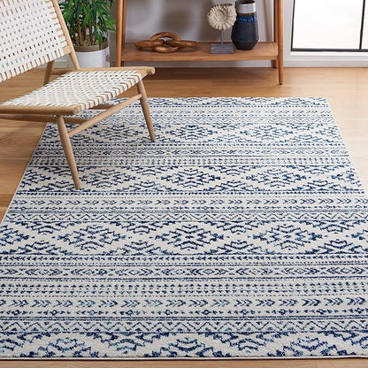 SAFAVIEH Area Rug 3x5 - Tulum Collection - Ivory & Navy, Moroccan Boho Tribal Design, Non-Shedding & Easy to Clean, Ideal for Entryway, Foyer, Accent Space, Bedroom (TUL272D)