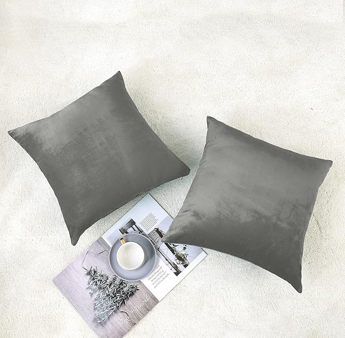 NiNi ALL Decorative Throw Pillow Covers Velvet Soft for Couch Sofa Bedroom Living Room Outdoor Pack of 2 18x18 Inch Grey