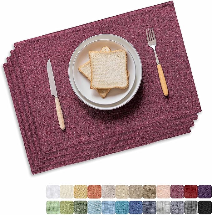 Home Brilliant Red Placemats Set of 4 Cloth Placemat for Holiday Christmas Heat Resistant Dining Table Mats Kitchen Washable Place Mats, Wine Red