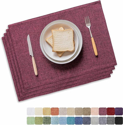 Home Brilliant Red Placemats Set of 4 Cloth Placemat for Holiday Christmas Heat Resistant Dining Table Mats Kitchen Washable Place Mats, Wine Red