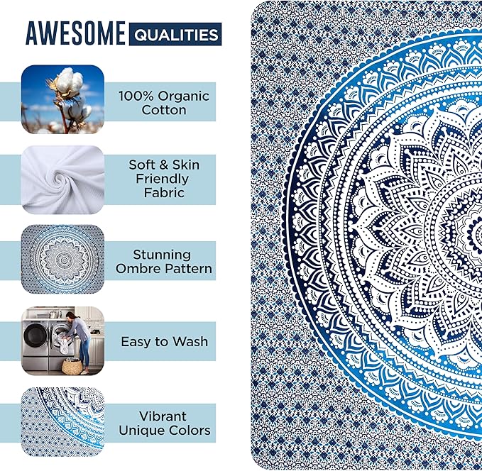 raajsee Indian Cotton Aqua Blue Tapestry Mandala Wall Hangings- Tapestry For Bedroom - Indie Wall Tapestry Hippie Room Decor - Boho Small Tapestrys Aesthetic 30x40 Inch
