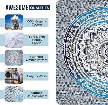 raajsee Indian Cotton Aqua Blue Tapestry Mandala Wall Hangings- Tapestry For Bedroom - Indie Wall Tapestry Hippie Room Decor - Boho Small Tapestrys Aesthetic 30x40 Inch