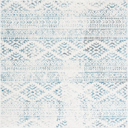 SAFAVIEH Tulum Collection Area Rug - 8' Square, Ivory & Turquoise, Moroccan Boho Tribal Design, Non-Shedding & Easy to Clean, Ideal for Living Room, Bedroom, Dining Space (TUL272E)