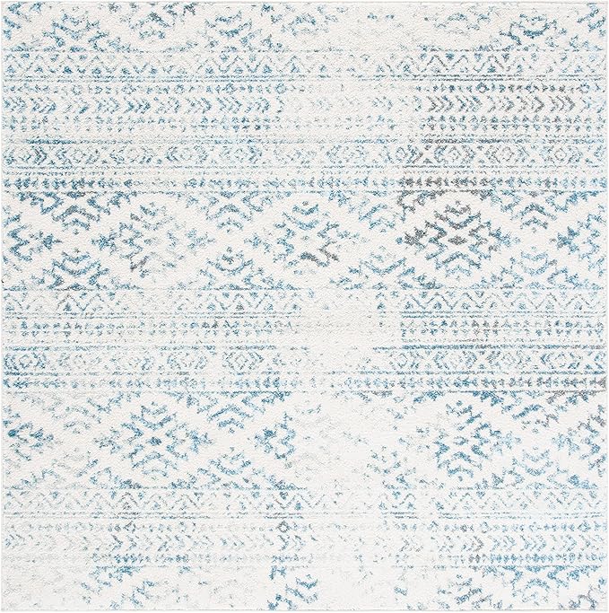 SAFAVIEH Tulum Collection Area Rug - 6'7" Square, Ivory & Turquoise, Moroccan Boho Tribal Design, Non-Shedding & Easy to Clean, Ideal for Living Room, Bedroom, Dining Space (TUL272E)