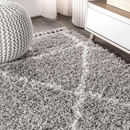 JONATHAN Y Mercer Shag Plush Tassel Gray/Ivory Indoor Area Rug, 3x5, Moroccan Geometric Trellis, Easy-Cleaning for Living Room, Bedroom, Kitchen, Pet Friendly, Non-Shedding (MCR101C-3)