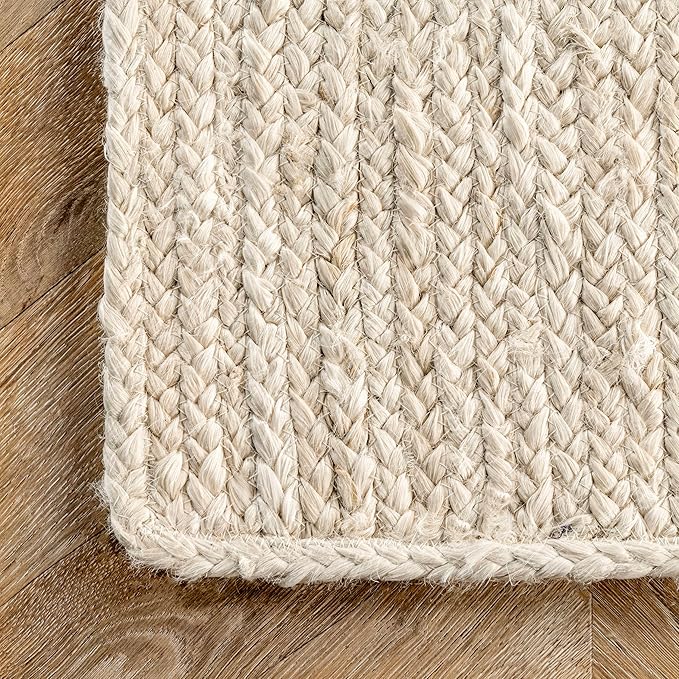 nuLOOM 8 Round Rigo Jute Hand Woven Area Rug, Off White, Solid Farmhouse Design, Natural Fiber, For Bedroom, Living Room, Dining Room, Hallway, Office, Kitchen, Entryway