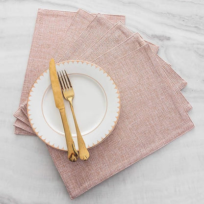 Home Brilliant Placemats Set of 4 Heat Resistant Dining Table Place Mats for Kitchen Table Party Dinner Decorations, 13 x 19 inches, Apricot Pink