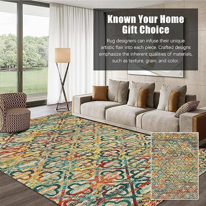 RUGSURE Washable Area Rugs, 4' x 6' - 1/6 Thick - Stain & Water Resistant Non-Slip - Perfect Resistant Rug for Living Room, Bedroom, Nursery, Pet & Child Friendly, Vibrant Colors Rugs, Multicolor