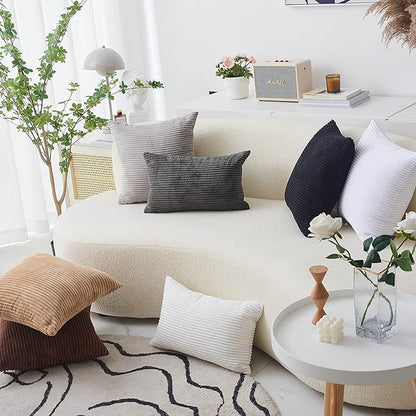 Home Brilliant Set of 2 Cream Pillow Covers 20x20 Solid Supersoft Corduroy Handmade Decorative Corduroy Throw Pillow Cushion Cover for Bed Couch Valentine's Decor, 50cm, 20 x 20 Inch, Cream Cheese