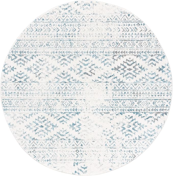 SAFAVIEH Tulum Collection Area Rug - 6'7" Round, Ivory & Turquoise, Moroccan Boho Tribal Design, Non-Shedding & Easy to Clean, Ideal for Living Room, Bedroom, Dining Space (TUL272E)
