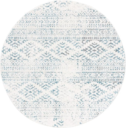 SAFAVIEH Tulum Collection Area Rug - 3' Round, Ivory & Turquoise, Moroccan Boho Tribal Design, Non-Shedding & Easy to Clean, Ideal for Entryway, Foyer, Accent Space, Bedroom (TUL272E)