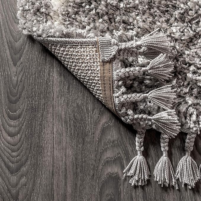 JONATHAN Y Mercer Shag Plush Tassel Gray/Ivory Runner Rug, 2x8, Moroccan Geometric Trellis, Easy-Cleaning for Living Room, Bedroom, Kitchen, Pet Friendly, Non-Shedding (MCR101C-28)