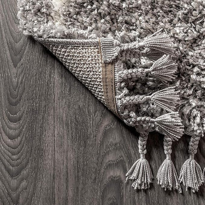 JONATHAN Y Mercer Shag Plush Tassel Gray/Ivory Runner Rug, 2x8, Moroccan Geometric Trellis, Easy-Cleaning for Living Room, Bedroom, Kitchen, Pet Friendly, Non-Shedding (MCR101C-28)