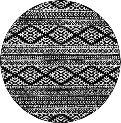 SAFAVIEH Tulum Collection Area Rug - 3' Round, Black & Ivory, Moroccan Boho Tribal Design, Non-Shedding & Easy to Clean, Ideal for Entryway, Foyer, Accent Space, Bedroom (TUL272Z)