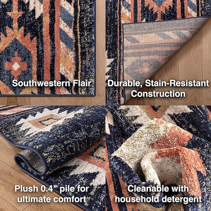 Well Woven Tulsa Lea Blue Traditional Southwestern Tribal 5x7 (5'3" x 7'3") Area Rug