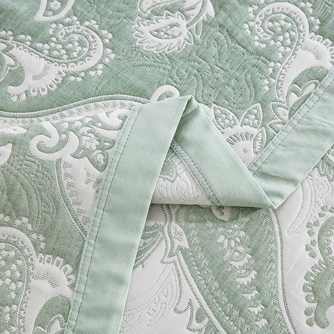100% Cotton Muslin Jacquard 3 Piece Quilt Set Paisley Print, Soft 3 Layers Gauze Bed Cover Reversible Bedspread Coverlet Breathable Lightweight Bedding Set, King