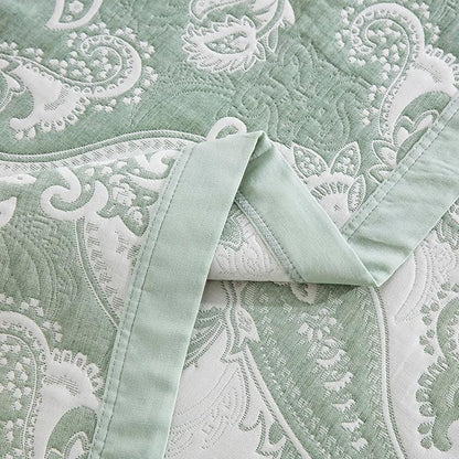 100% Cotton Muslin Jacquard 3 Piece Quilt Set Paisley Print, Soft 3 Layers Gauze Bed Cover Reversible Bedspread Coverlet Breathable Lightweight Bedding Set, Queen