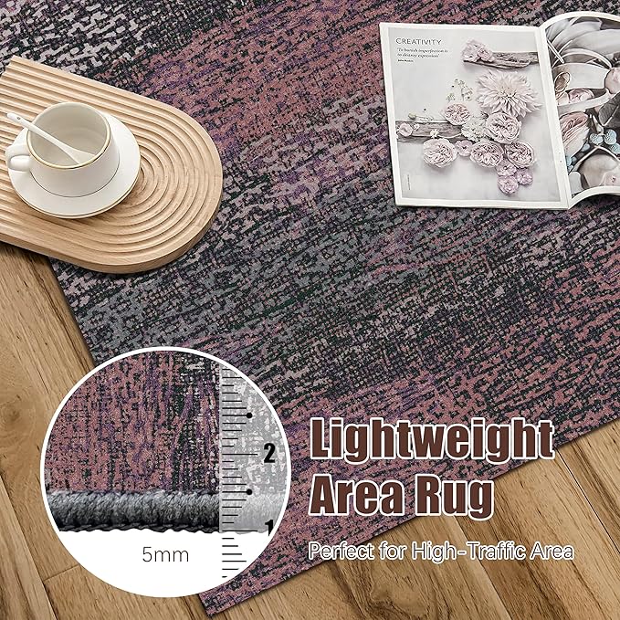 RUGSURE Washable Area Rug - 1/6 Thick - Stain & Water Resistant Non-Slip - Resistant Rug for Living Room, Bedroom, Nursery, Pet & Child Friendly, Vintage Charm Area Rugs (Burgundy, 9' x 12')