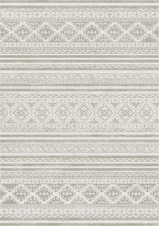 RUGSURE Washable Area Rugs 8' x 10' - 1/6 Thick - Moroccan-Inspired -Stain & Water Resistant Non-Slip - Resistant Rug for Living Room, Bedroom, Nursery, Pet & Child Friendly (Grey)