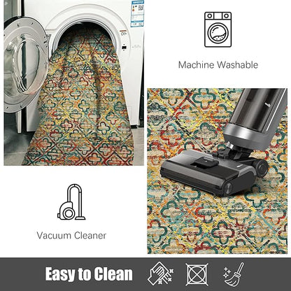 RUGSURE Washable Area Rugs, 4' x 6' - 1/6 Thick - Stain & Water Resistant Non-Slip - Perfect Resistant Rug for Living Room, Bedroom, Nursery, Pet & Child Friendly, Vibrant Colors Rugs, Multicolor