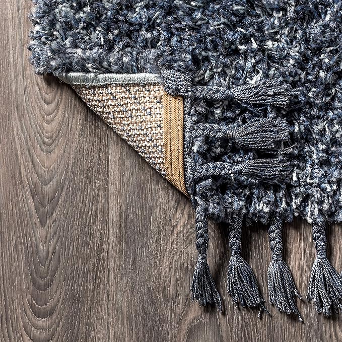 JONATHAN Y Mercer Shag Plush Tassel Denim Blue Indoor Area Rug, 4x6, Contemporary, Modern, Easy-Cleaning for Living Room, Bedroom, Kitchen, Pet Friendly, Non-Shedding (MCR100C-4)