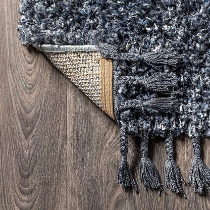 JONATHAN Y Mercer Shag Plush Tassel Denim Blue Indoor Area Rug, 4x6, Contemporary, Modern, Easy-Cleaning for Living Room, Bedroom, Kitchen, Pet Friendly, Non-Shedding (MCR100C-4)