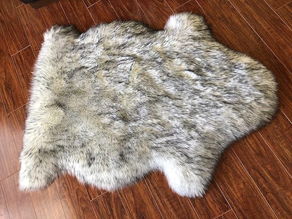Free Shape Luxury Soft Fluffy Shag Area Rug Single 2’x3’, 60x90cm - Vegan Fur Ultra Soft Indoor Carpet Nursery Rugs for Bedroom Home Decor, White with Black Tips