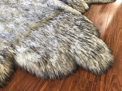 LAMBZY Faux Sheepskin Hypoallergenic,Super Soft Faux Bear Skin Silky Shag Rug (6'x9', White with Black Tips)