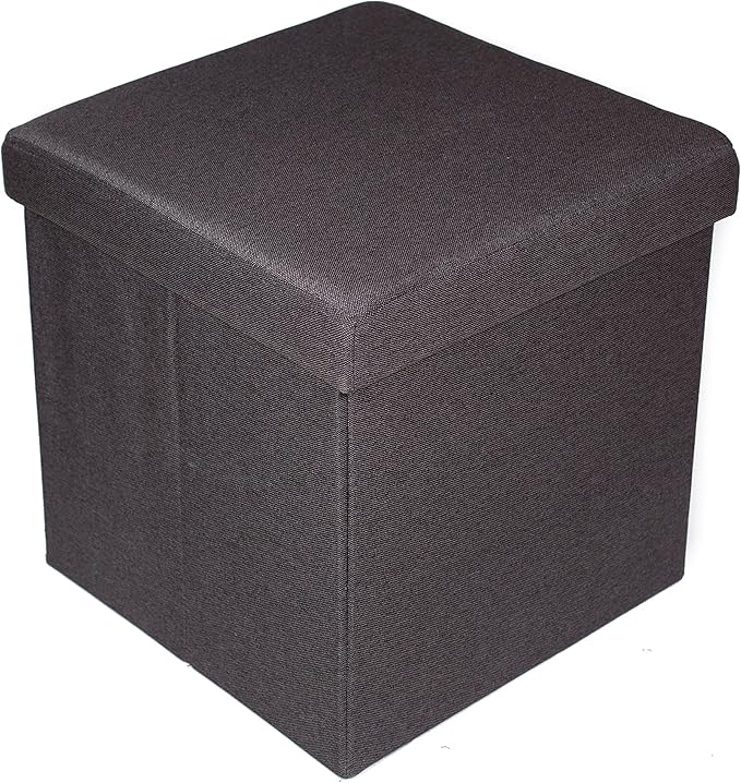 BIRDROCK HOME Folding Storage Ottoman | Upholstered | 16 x 16 | Linen | Strong and Sturdy | Quick and Easy Assembly | Foot Stool | Black