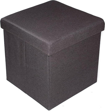 BIRDROCK HOME Folding Storage Ottoman | Upholstered | 16 x 16 | Linen | Strong and Sturdy | Quick and Easy Assembly | Foot Stool | Black